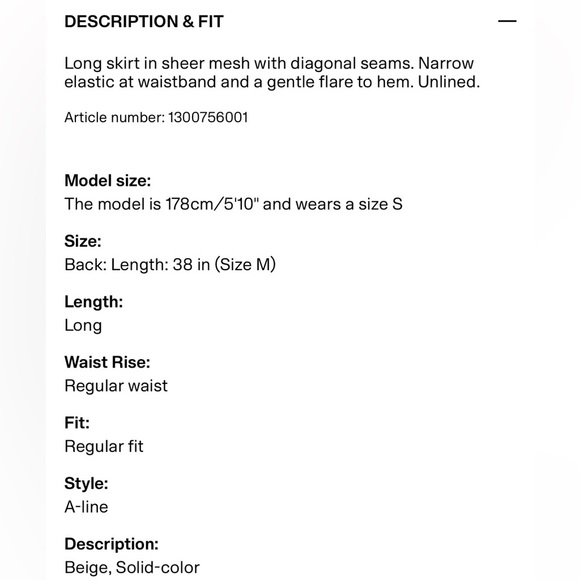 H&M Beige Sheer Mesh Long Skirt - Picture 4 of 10